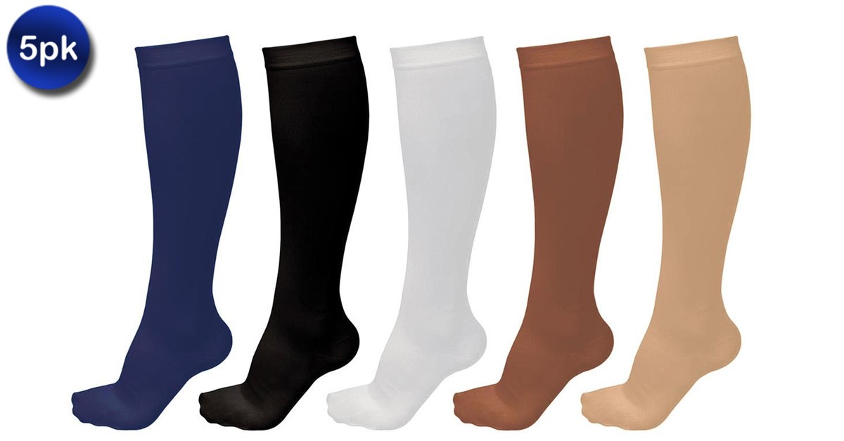 5 Pack Unisex Graduated Compression Support Socks Assorted