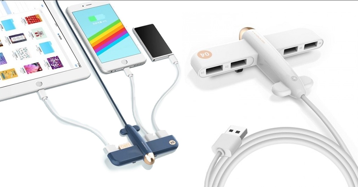 4Port Airplane USB Hub with Extension Cable 3 Colors