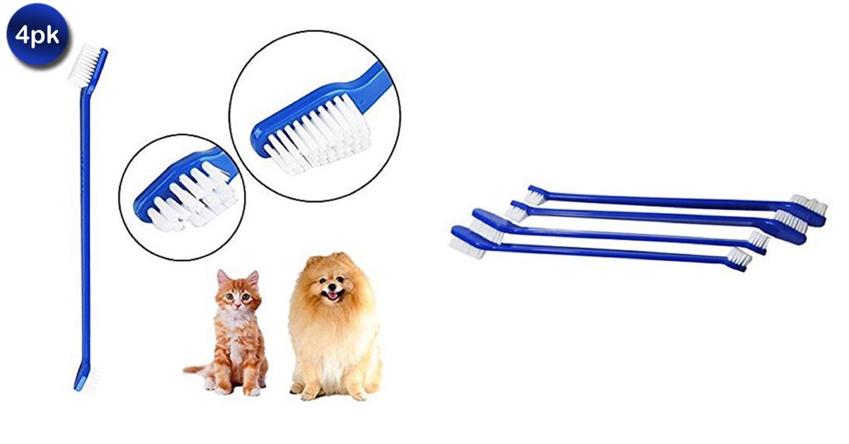4Pack DoubleSided Soft Bristle Dog Toothbrushes