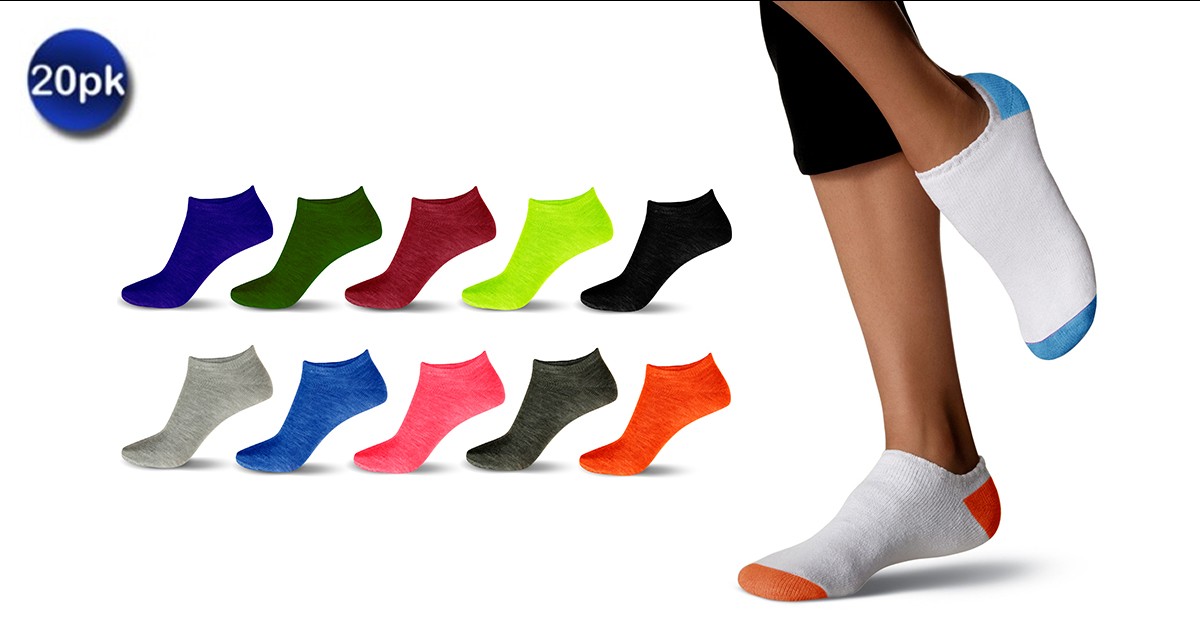 20 Pair Women's NoShow Ankle Socks Assorted Colors