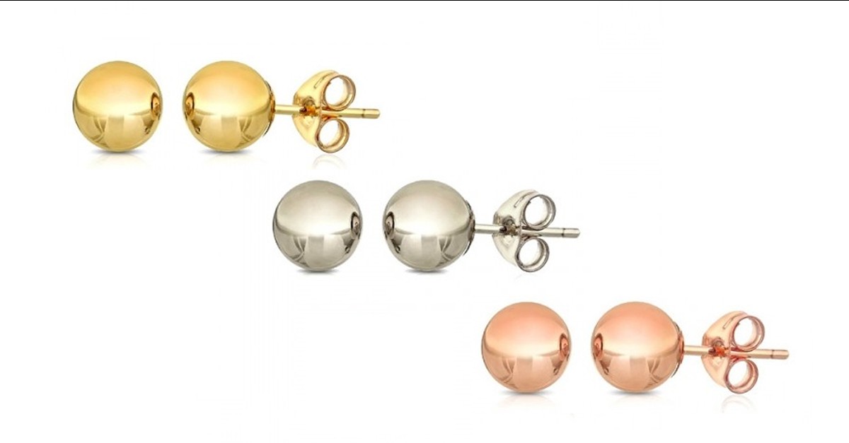 14K Solid Gold 6MM Ball Stud Earrings