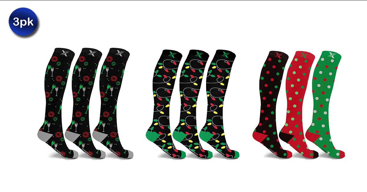 3 Pack HolidayThemed KneeHigh Compression Socks