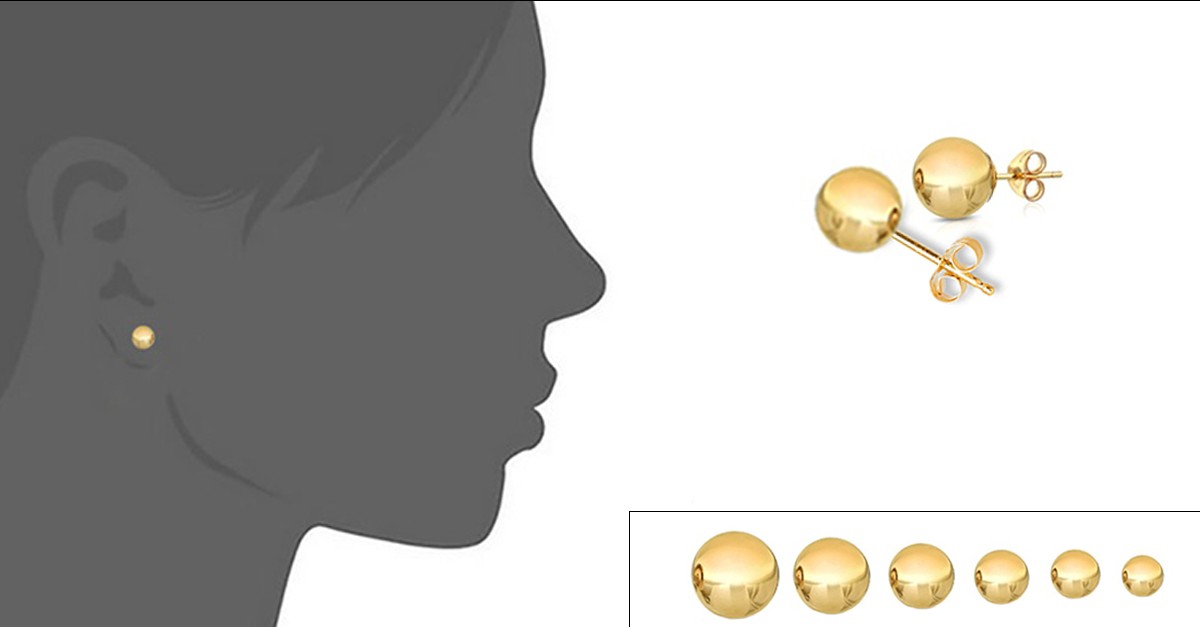 14k Genuine Gold Ball Earrings 6 Diameter Sizes