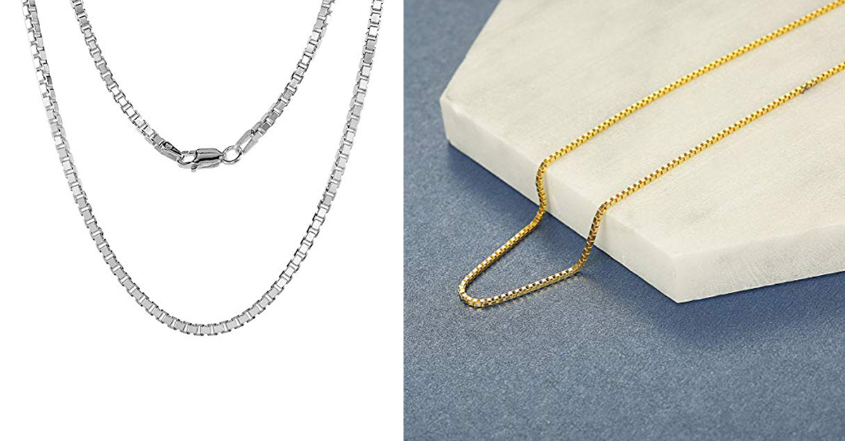 Unisex Box Chain Necklace In 18K Gold Plating 2 Colors