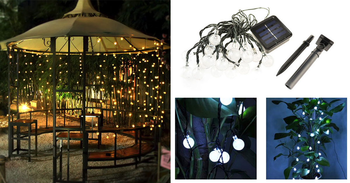 20 LED Solar-Powered Crystal Ball String Lights