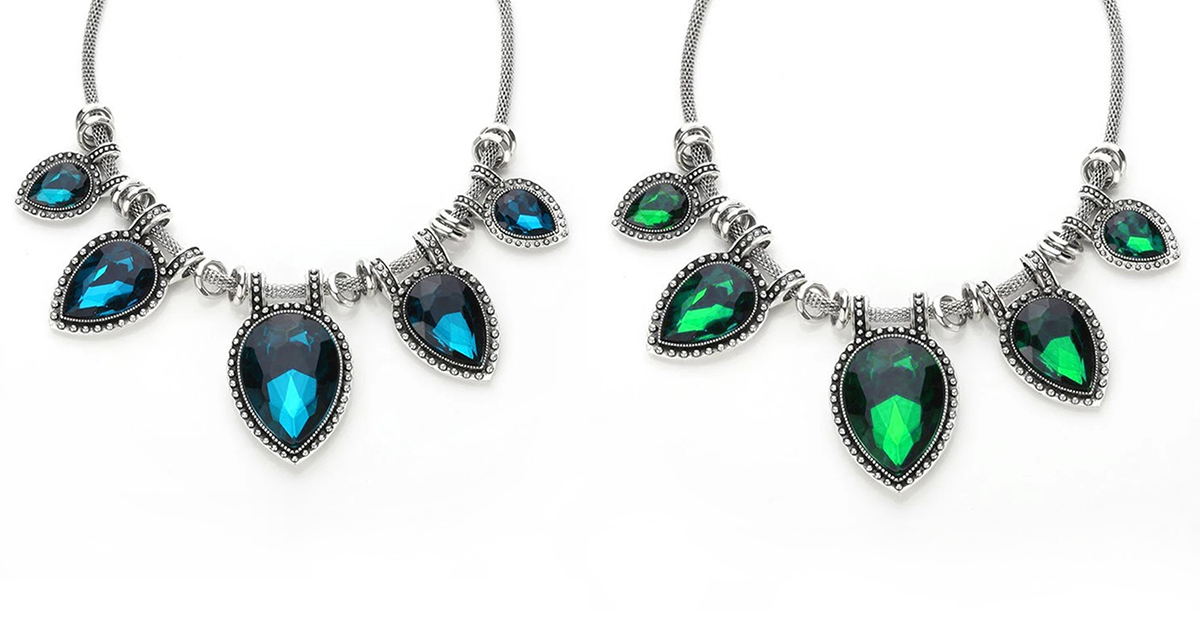 Leaf Water Drop Diamond Antique Statement Necklace 2 Colors