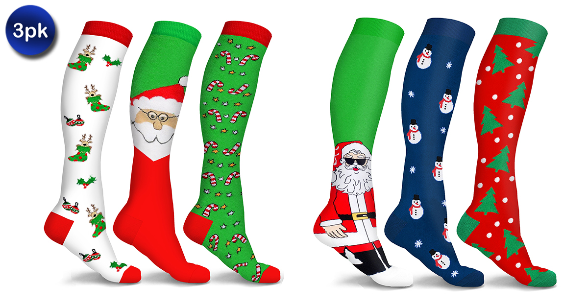3 Pack Holiday Fun KneeHigh Compression Socks