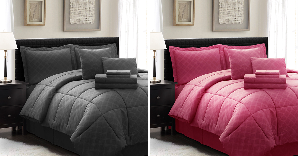 8 or 10 Piece Hotel Collection Plaid BedinaBag Comforter Set 9 Colors