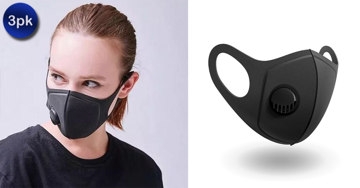 3 Pack Black Face Mask with Filter