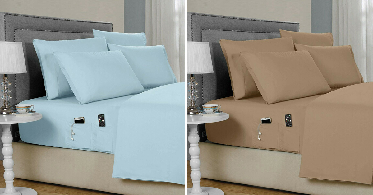 Bamboo 6Piece Smart Sheet Set with Storage Pocket 6 Colors