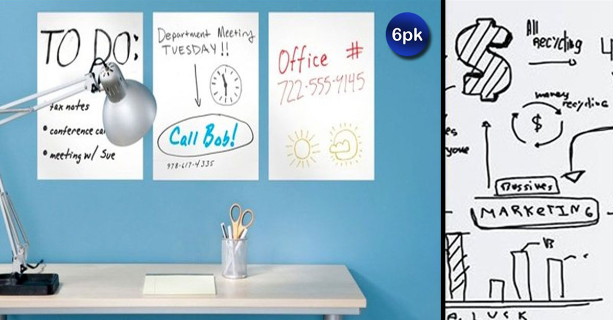 6 Pack: Removable Dry Erase Sheets with Marker