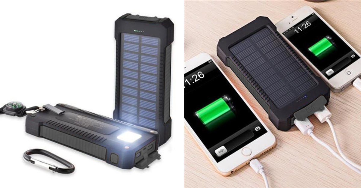10,000 MAH Solar Power Bank Charger with Flashlight and Compass
