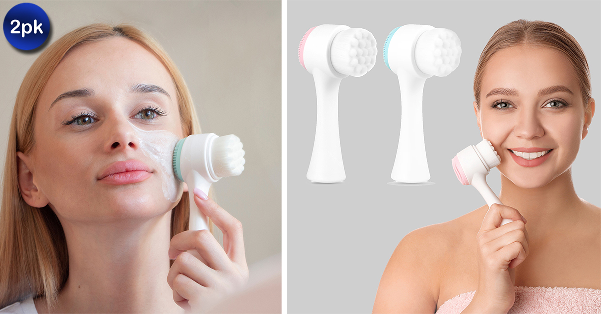 2 Pack Dual Face Manual Facial Brush for Pore Cleansing & Exfoliating