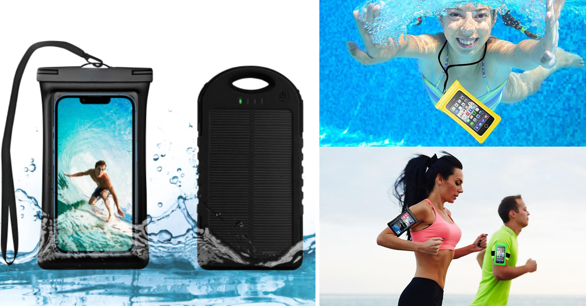 Waterproof Phone Case & 5000 MAH Solar Charger Combo 5 Colors
