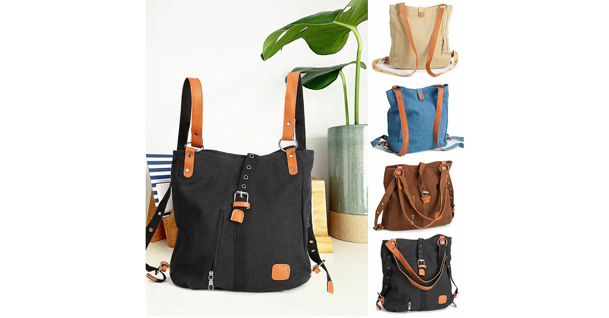 Women Canvas Convertible Shoulder and Backpack Tote Bag