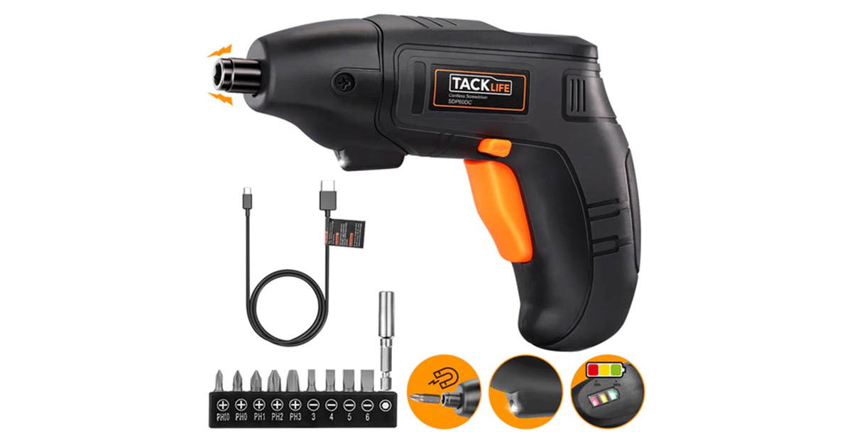 Rechargeable Electric Cordless Screwdriver with LED Light, 10 Bits