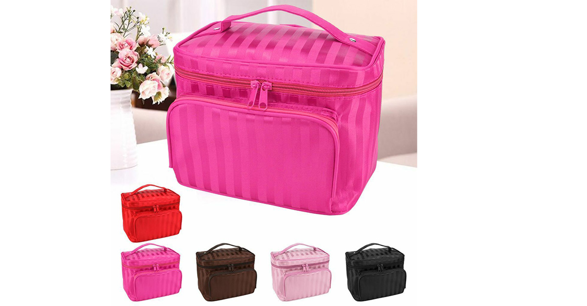 Stripe Cosmetic Bag Case Organizer Toiletry Bag