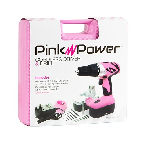 18V Pink Power Cordless Drill Kit for Women
