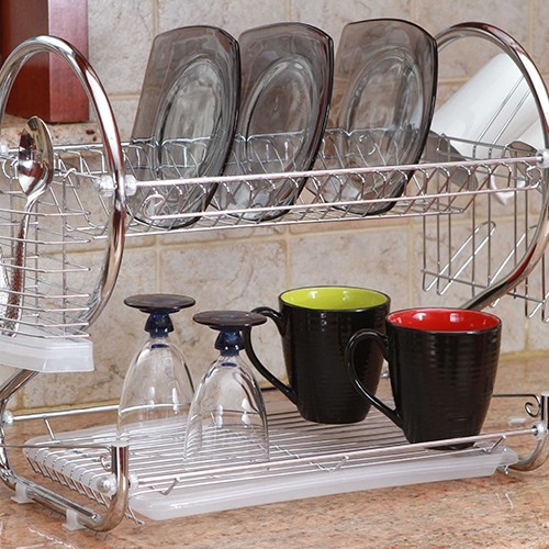 Modern Kitchen Chrome 2-Tier Dish Drying Rack
